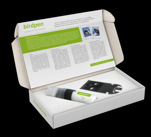 Birdpen Set puhdistusterällä Dr. Kolbe , UV-kynä, jolla voi estää lintujen ikkunatörmäyksiä